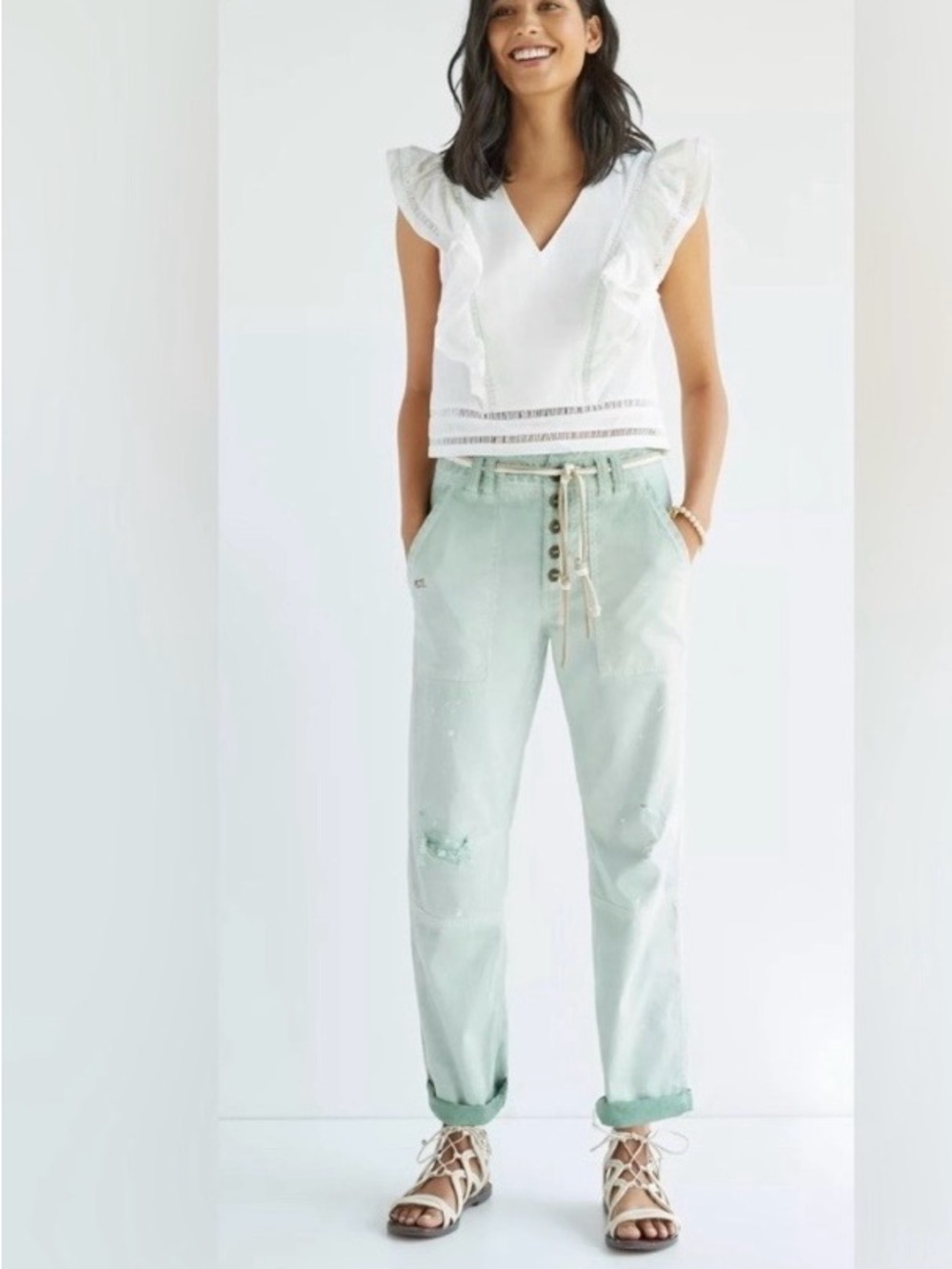 Anthropologie Pilcro wanderer splatter green pant size 25 NWT